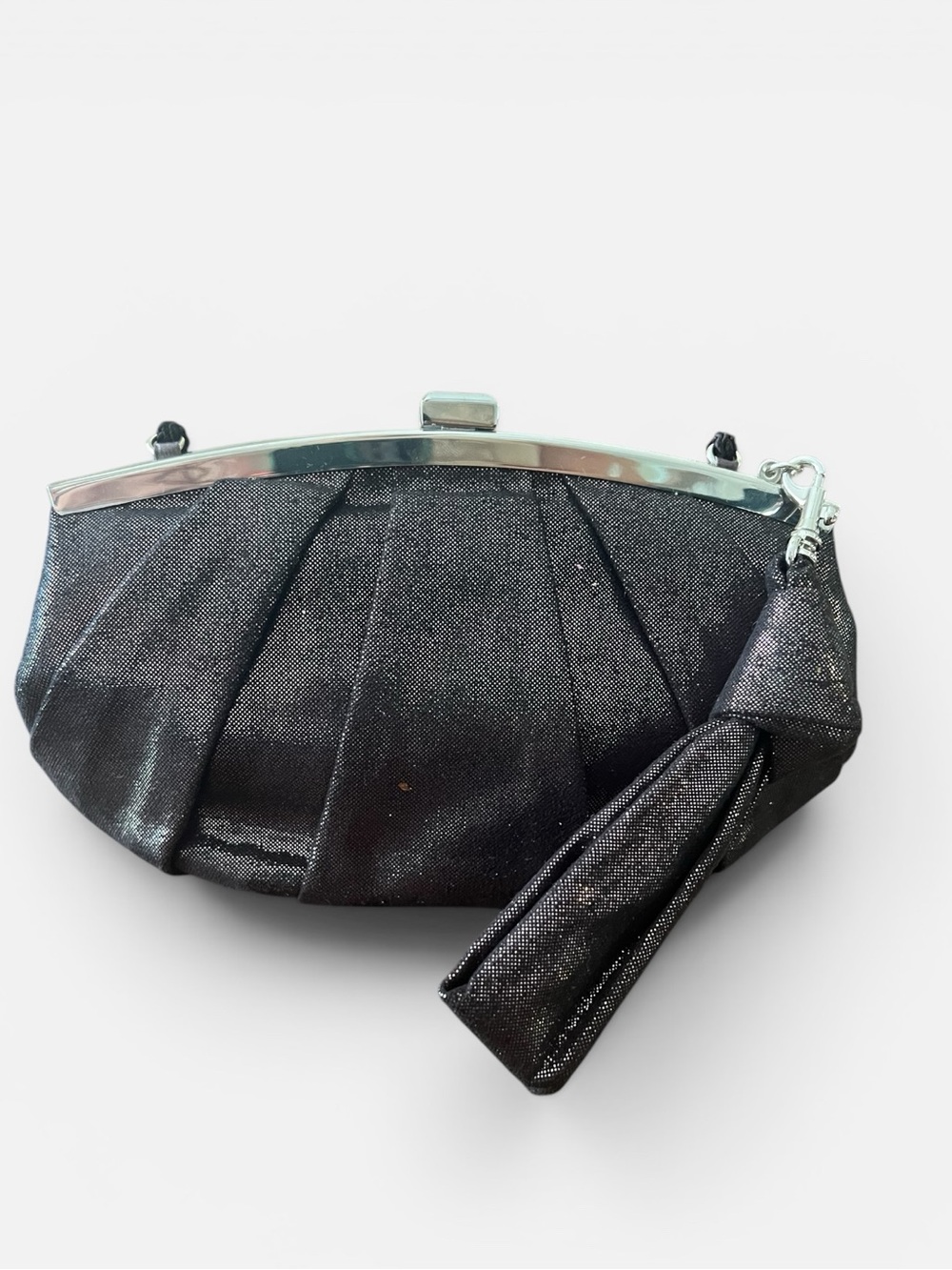 Kate Landry Pewter Metallic Evening Clutch Bag Silver Frame Formal